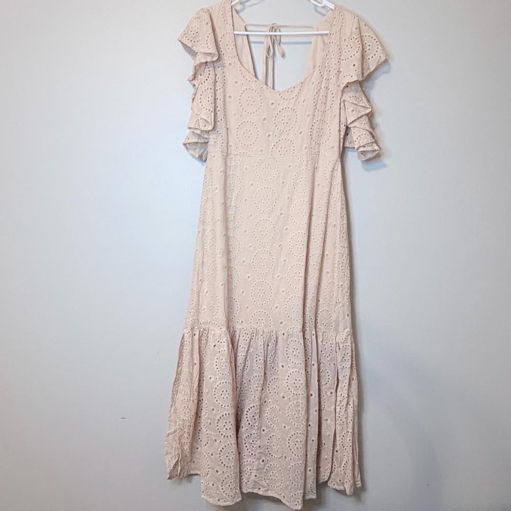 HYFVE Pinkish Cream Eyelet Maxi Dress